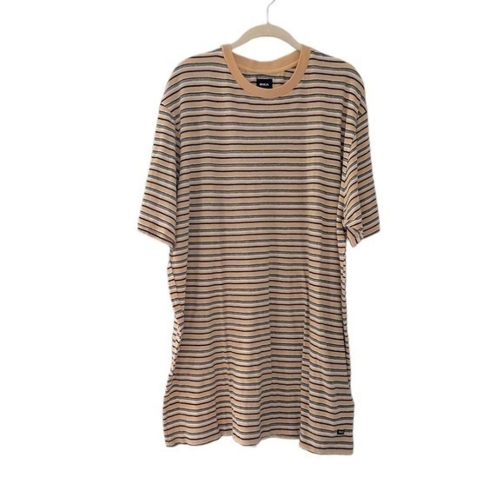 RVCA Men’s Yellow and Grey Striped Tee